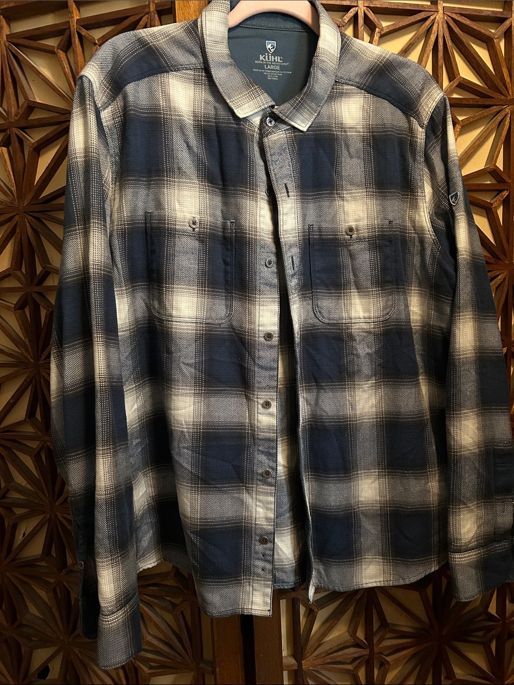 Kuhl Men's Navy and White Plaid Button-Down Shirt Large